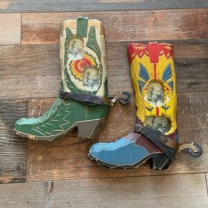 Set of Two Vintage Cowboy Boot Wall Decor Picture Frames